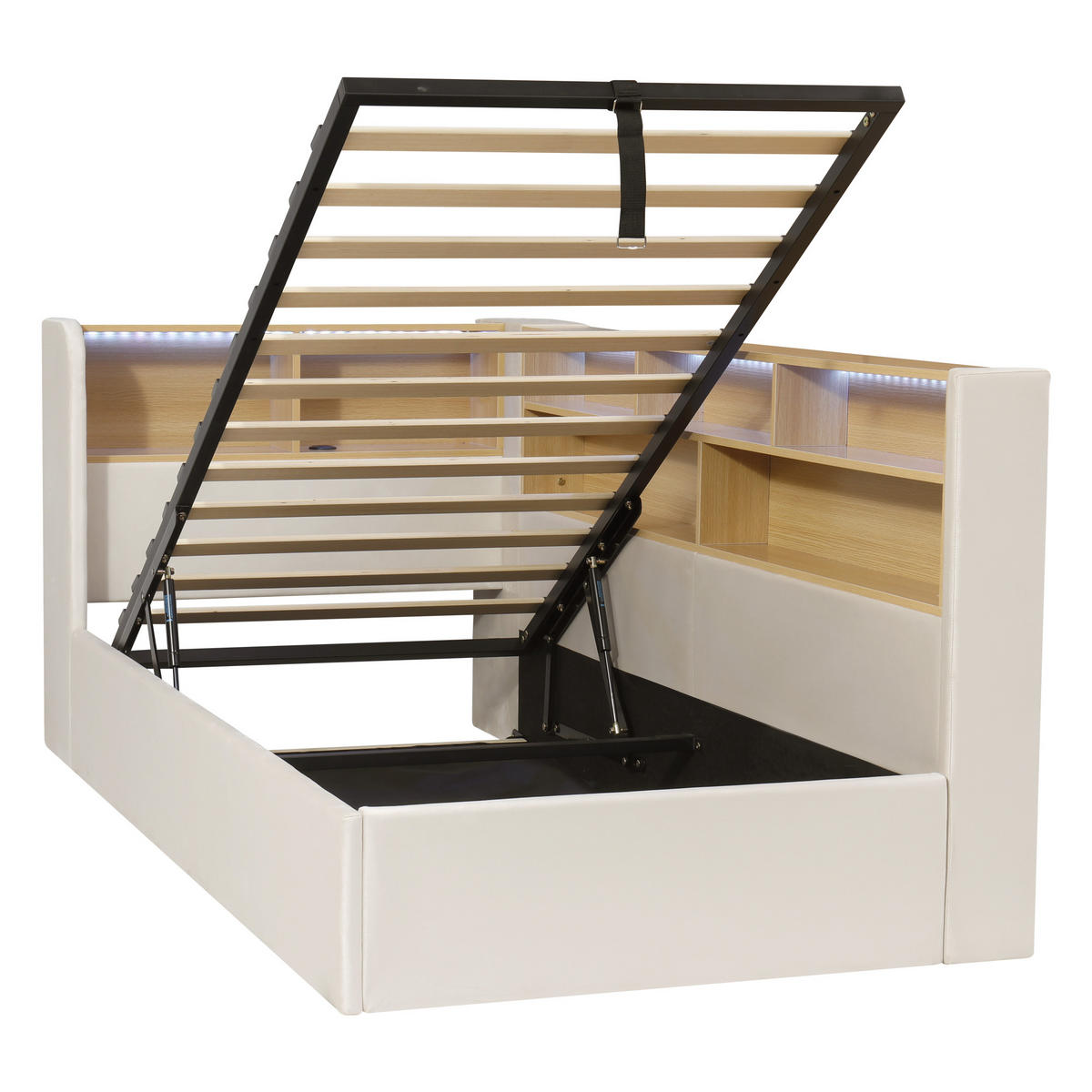 POLSTERBETT aus Samt 90x200 cm in Beige mit LED & USB/Type-C - Beige, Textil (90/200cm) - Modfu