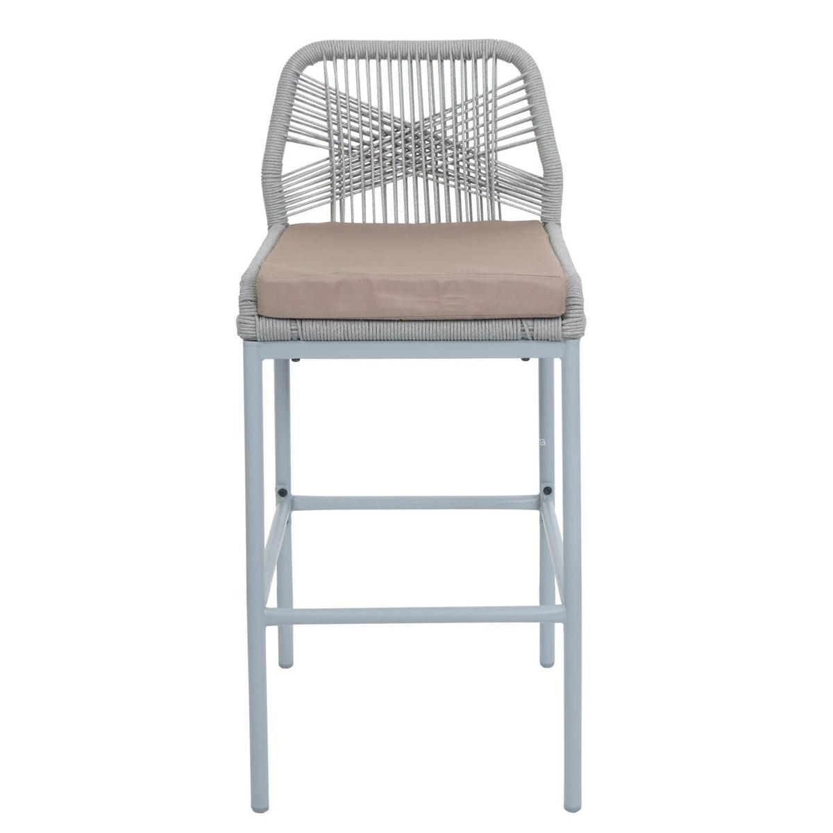 GARTENSTUHL 2er-Set HxBxT 101x45x52cm Sitzhöhe 76cm Hellgrau Kissen Taupe Seilgeflecht Metall - Hellgrau, Metall (45/101/52cm) - PROREGAL