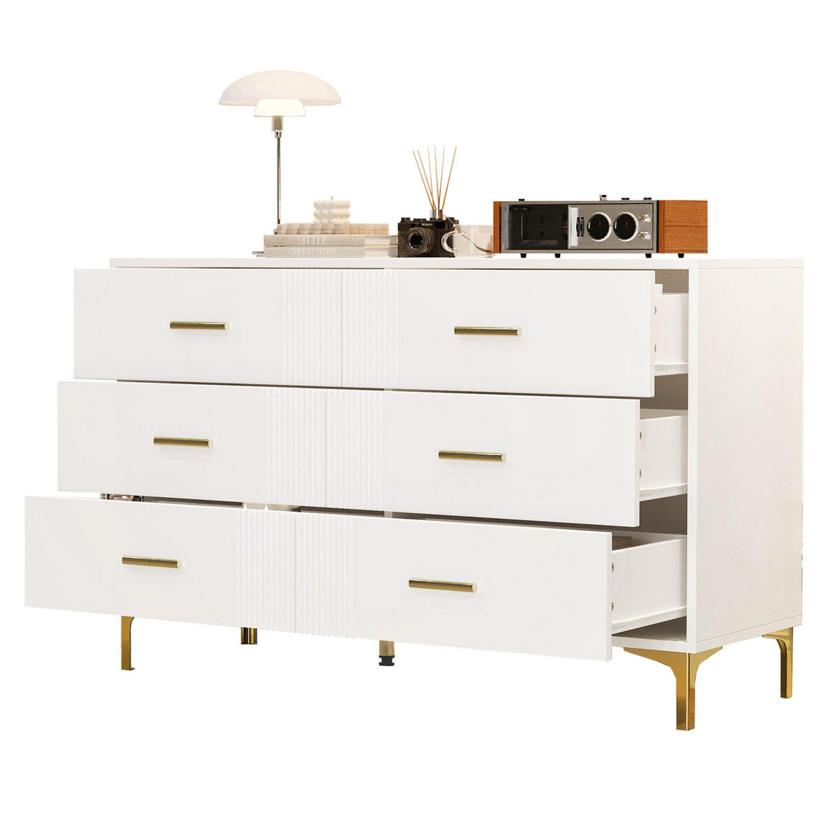 KOMODA 120/40/76 cm se 6 zásuvkami a vlnitým čelem z MDF, Bílá - bílá, kompozitní dřevo (120/76/40cm) - Redom