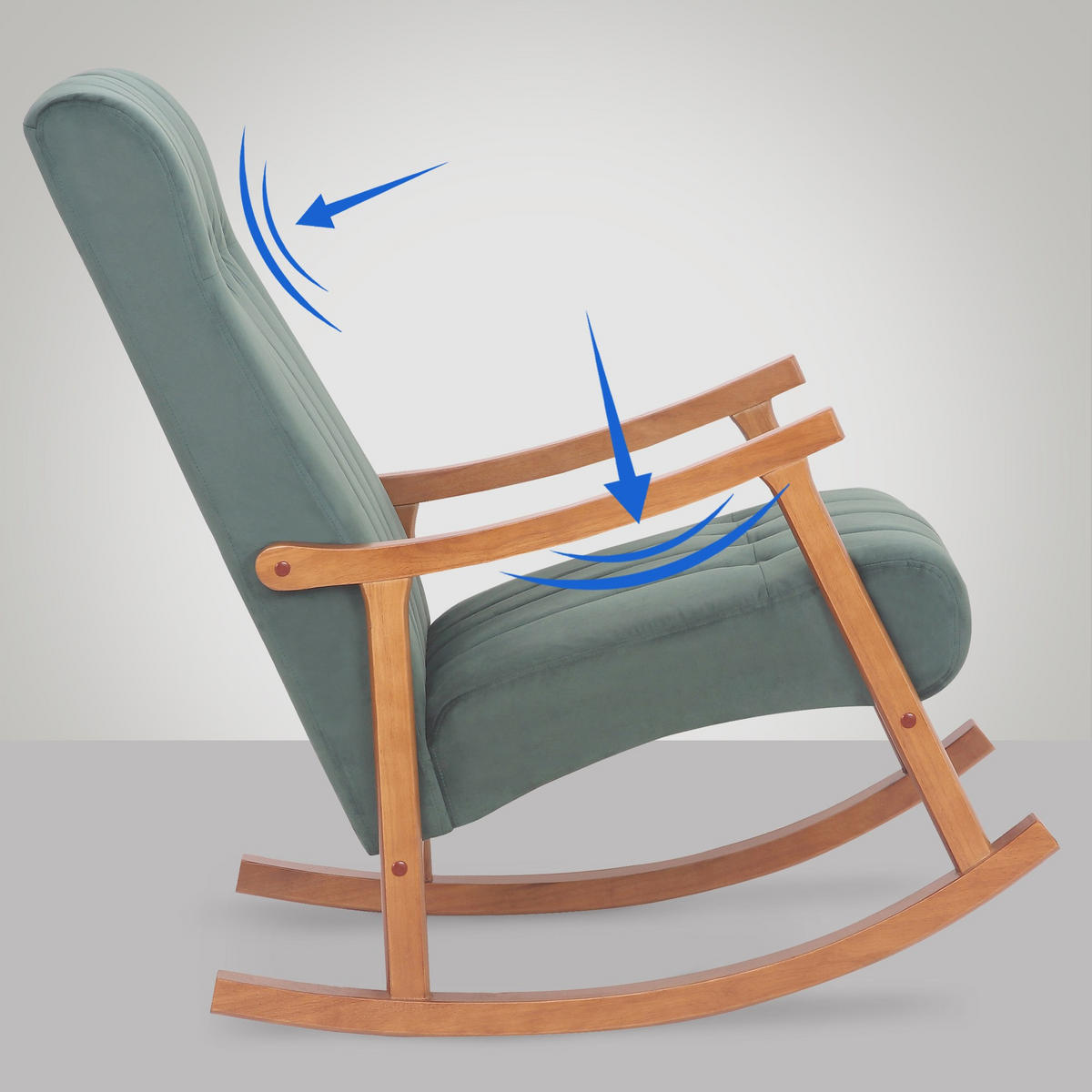 SCHAUKELSTUHL Samt Walnuss/Grün - Walnussfarben/Grün, Holz/Textil (62/98/92cm) - CLP