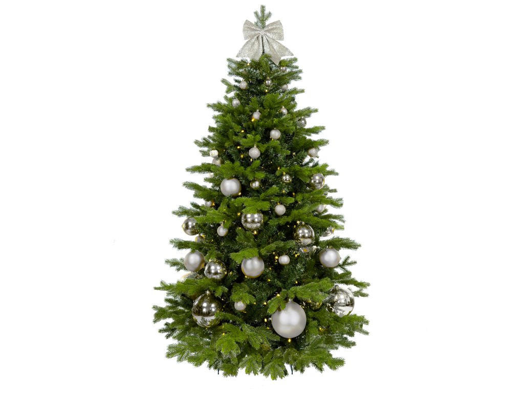 WEIHNACHTSBAUM künstlicher 180 cm, SILBERWEIHNACHTEN, mit 73-teiligem Weihnachtsbaumschmuck, inkl. Metallständer und Aufbewahrungsbox - Silberfarben/Grün, Kunststoff/Metall (119/180cm) - LAALU