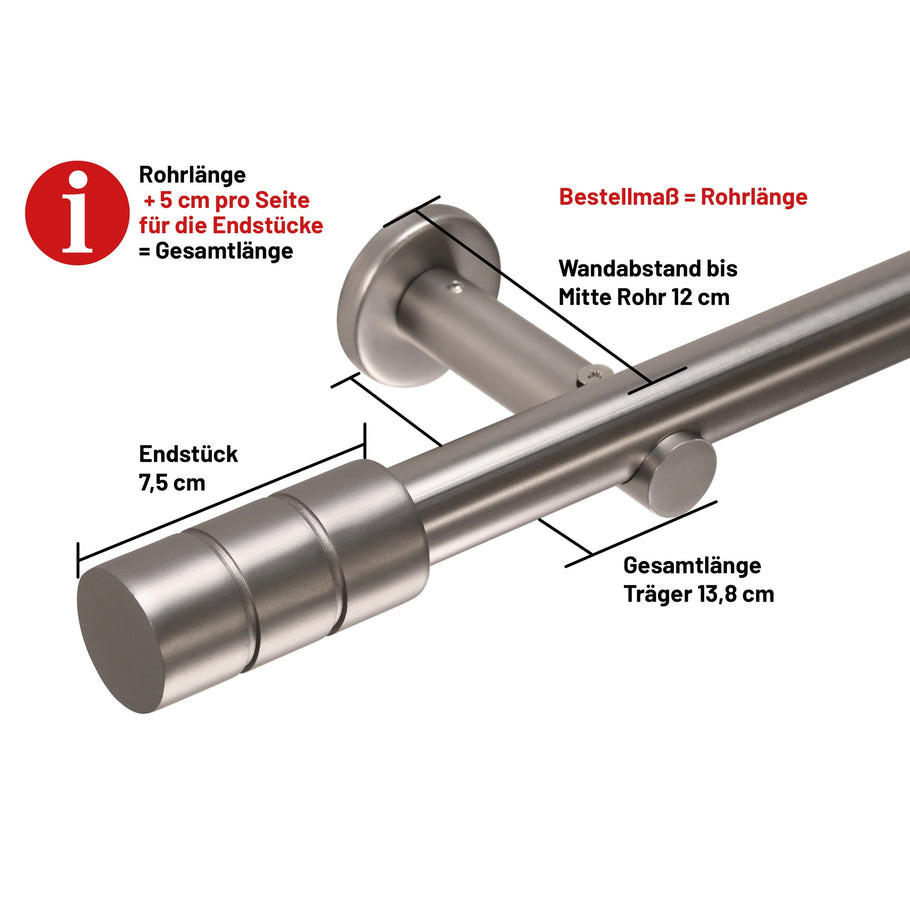 GARDINENSTANGE 1-Lauf Zylinder - Silberfarben, Metall (300cm) - Deco-Raum