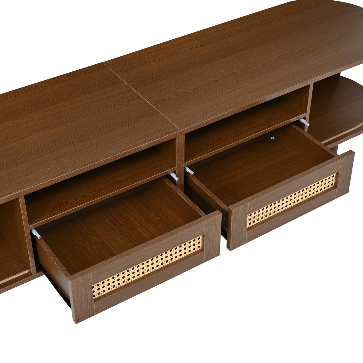 TV-LOWBOARD aus MDF 170x40x40 cm Dunkle Eiche mit 2 Schubladen, 2 Schiebetüren und ovaler Form - Braun, Holzwerkstoff (170/40/40cm) - Modfu