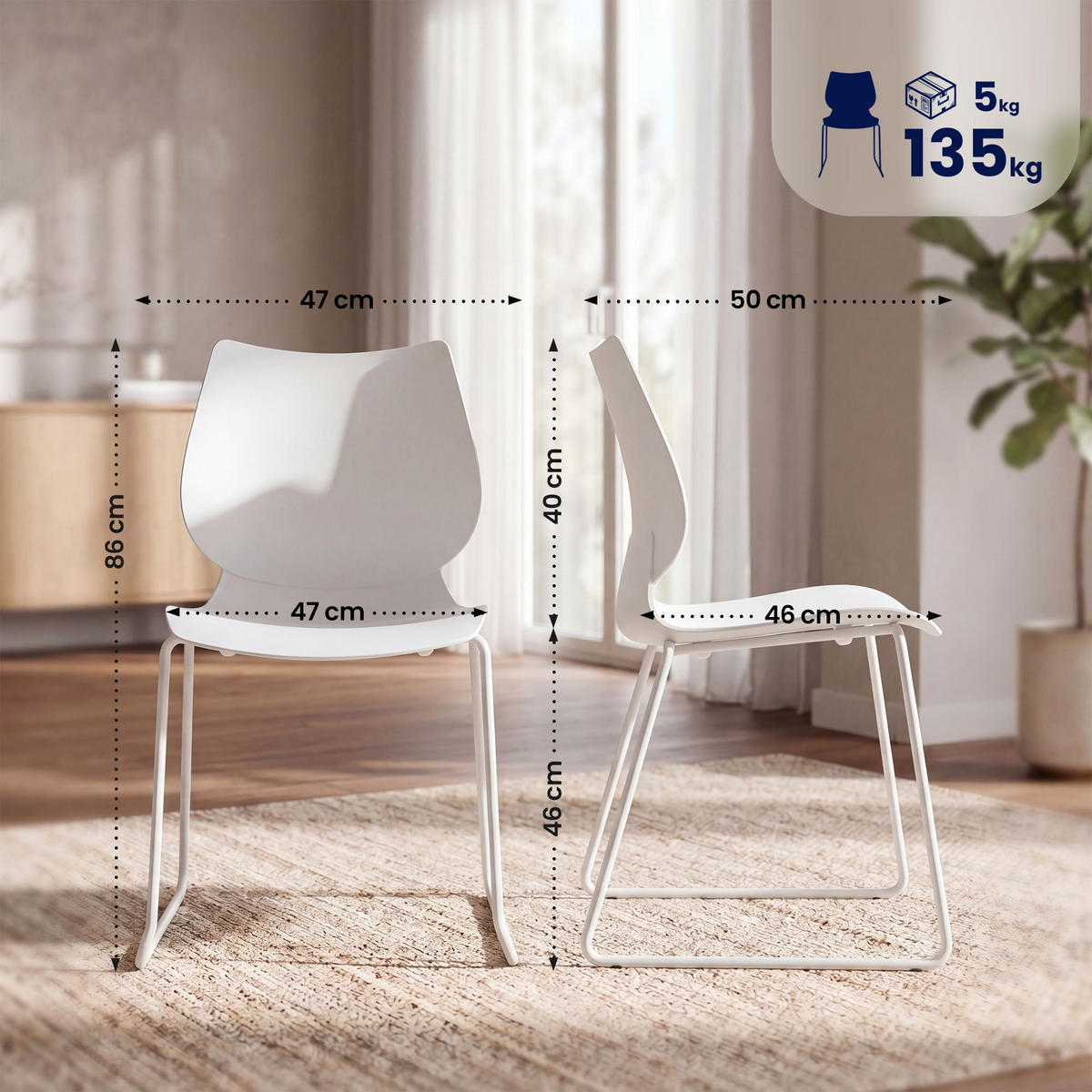 STUHL 2 Kunststoff Weiß - Weiß, Kunststoff/Metall (47/86/50cm) - CLP