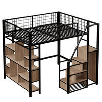 HOCHBETT aus Metall und Holzwerkstoff 140x200 cm Schwarz mit Stauraumtreppe - Schwarz, Holzwerkstoff (140/200cm) - IVMEU