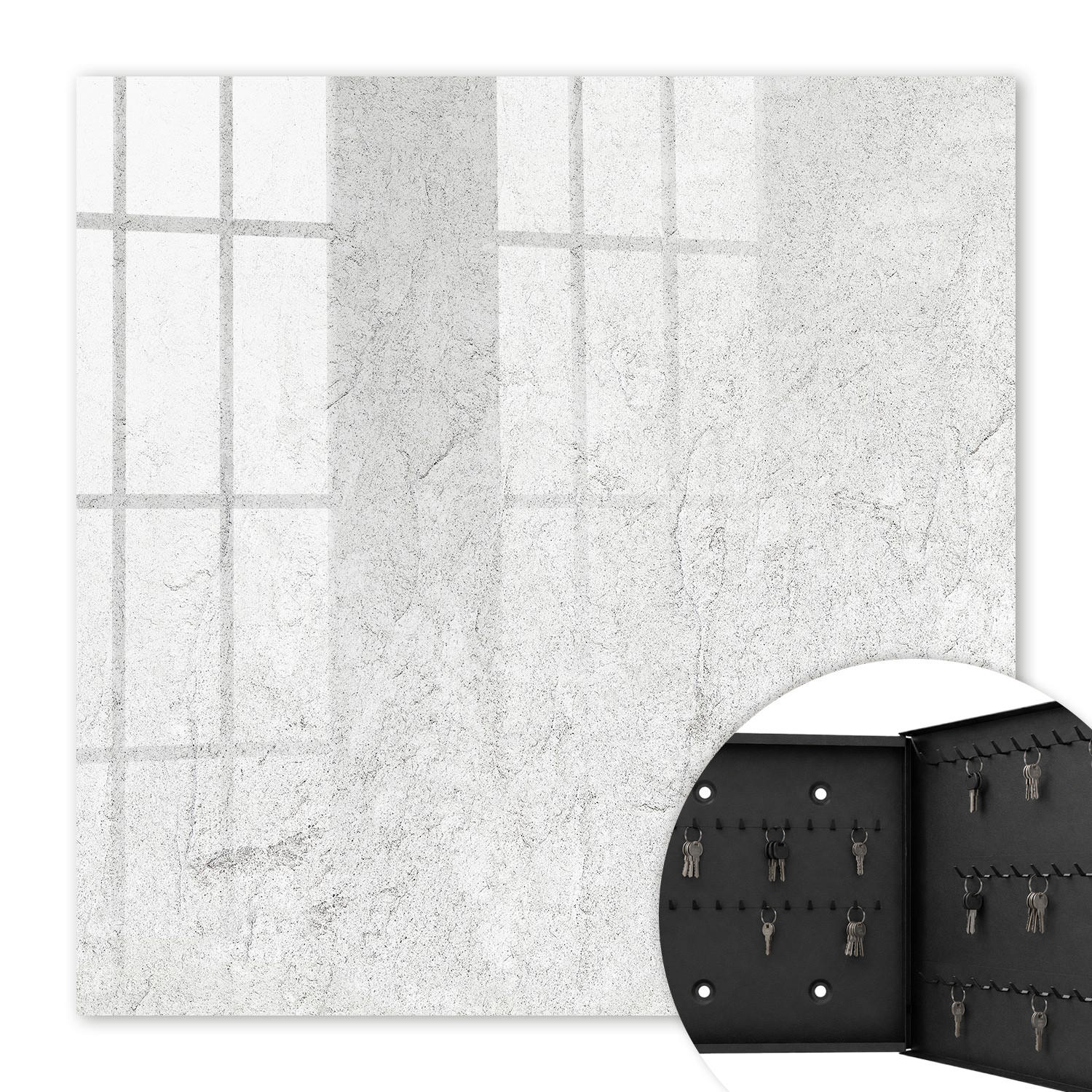 SCHLÜSSELBOX Schwarz 30x30 cm- Türöffnung nach rechts - Zarter Stein - Weiß, Metall (30/30/5cm) - TULUP