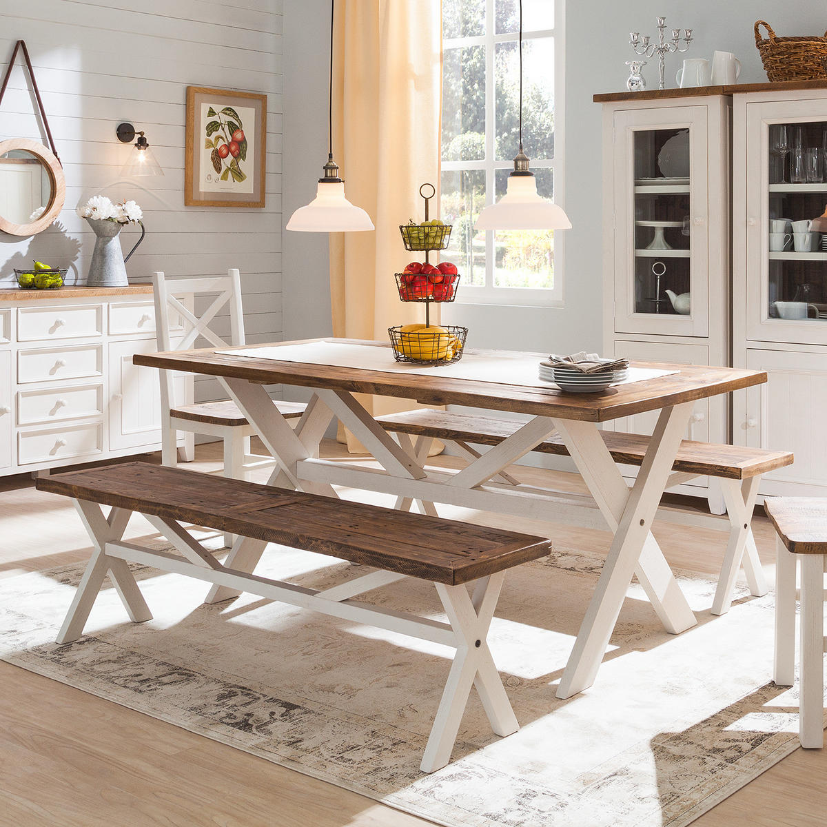 SITZBANK - Kiefer massiv - Weiß, Holz (160/47/35cm) - home24