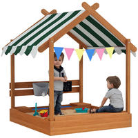 SANDKASTEN DE-10468 mit Spielhaus-Design & Sonnenschutz Grün - Grün, Holzwerkstoff (124/116/146cm) - ComfortXL
