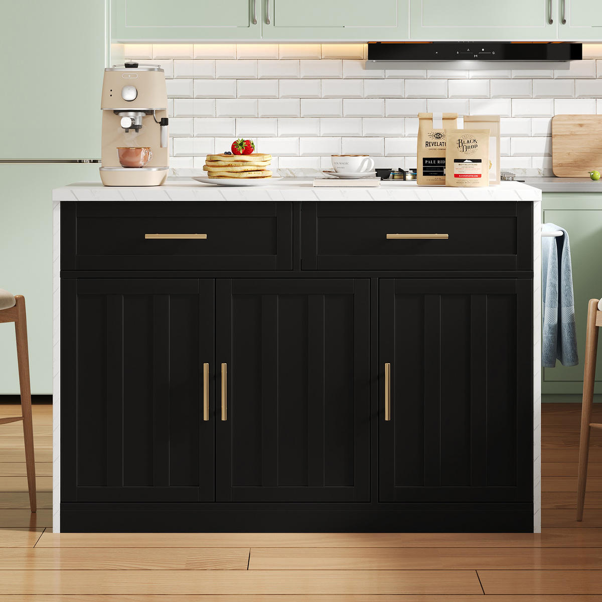 KÜCHENINSEL mit Steckdose, USB, Stauraum MDF 120/60/91 cm - Schwarz, Holzwerkstoff (120/91/60cm) - EVRYAE
