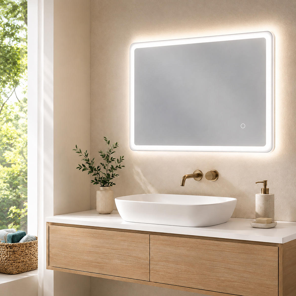 BADSPIEGEL Silber LED 60x40 cm - Transparent, Glas/Holzwerkstoff (40/60/3cm) - Relaxdays