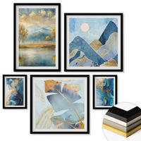 WANDBILDER 5er-Set - 50x50 cm & 20x30 cm & 40x60 cm Schwarzer Rahmen - Goldmuster in den blauen Bergen - Schwarz, Kunststoff (40/60cm) - ArtPrintCave