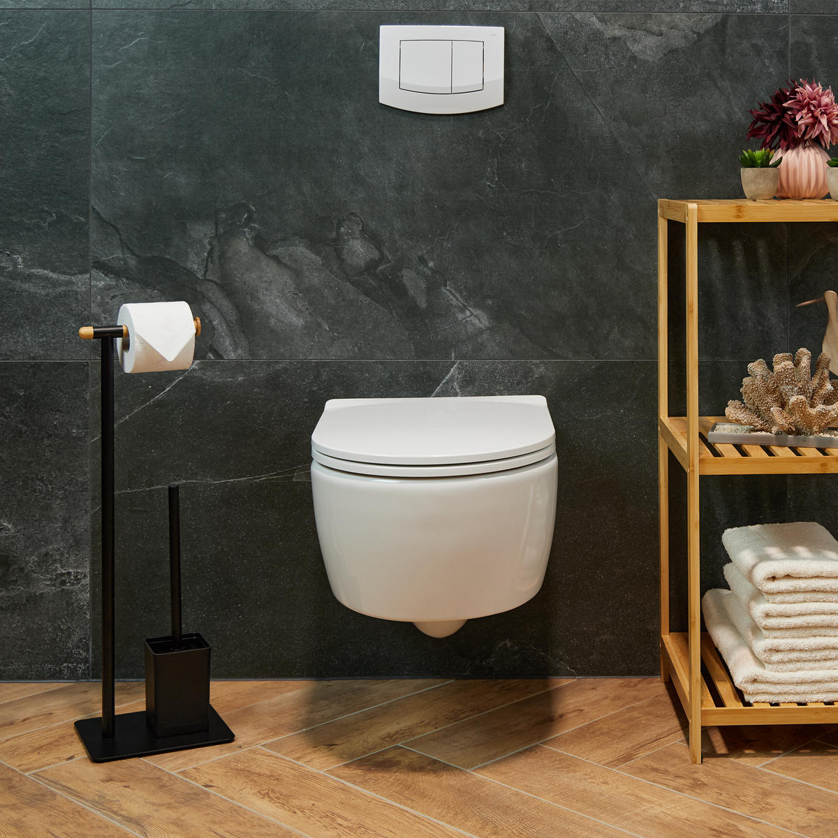 WC-GARNITUR - Schwarz, Holz/Metall (22/64.5/18cm) - Relaxdays