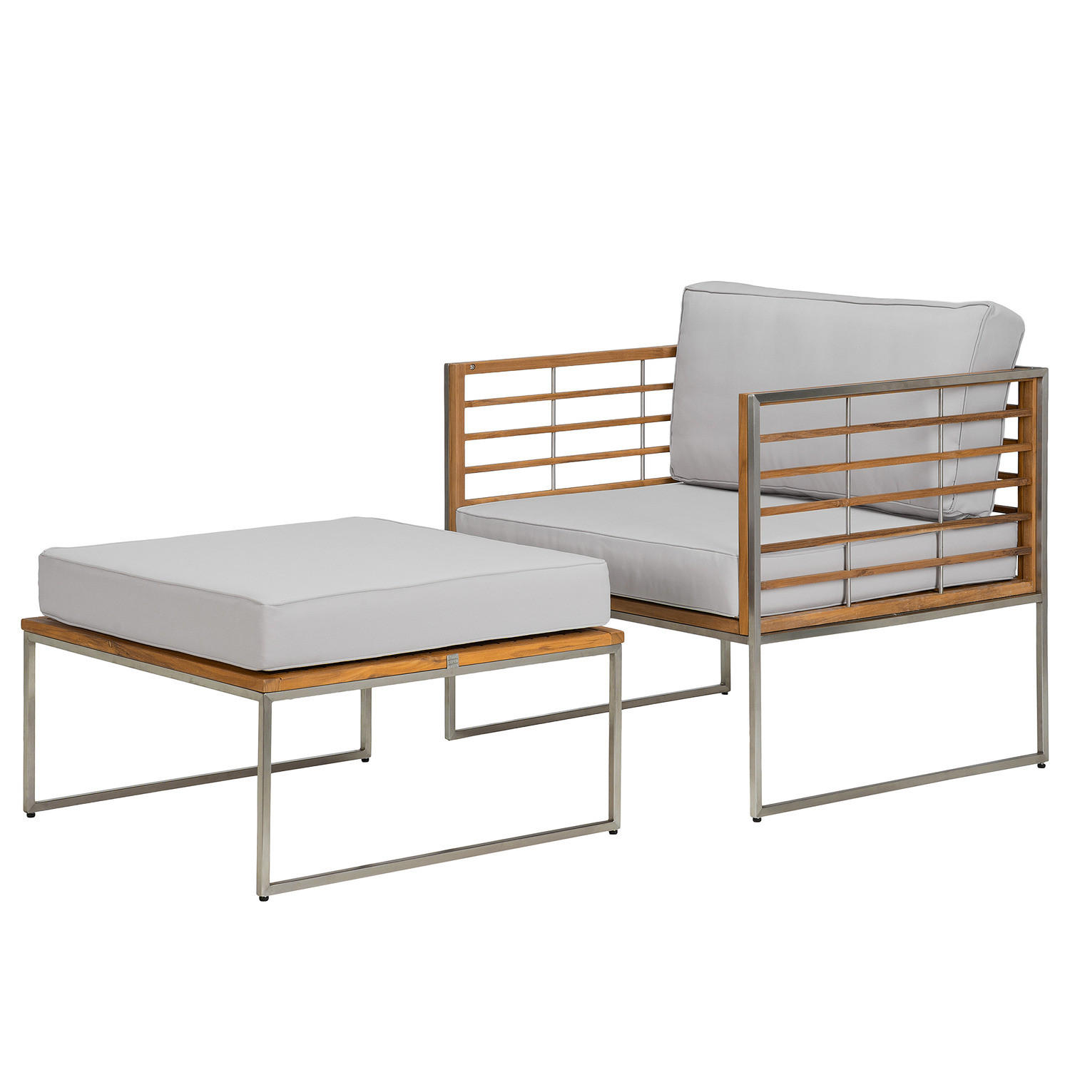 LOUNGESESSEL - 2-teilig - Webstoff / Teak massiv - Hellgrau, Holz/Textil (83/74/70cm) - home24