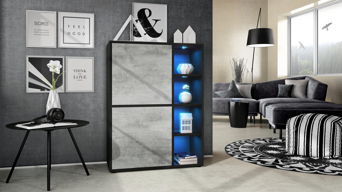 HIGHBOARD Cuba Türen in Beton Oxid Optik - Hellgrau, Holzwerkstoff (79/105.5/35.5cm) - Vladon