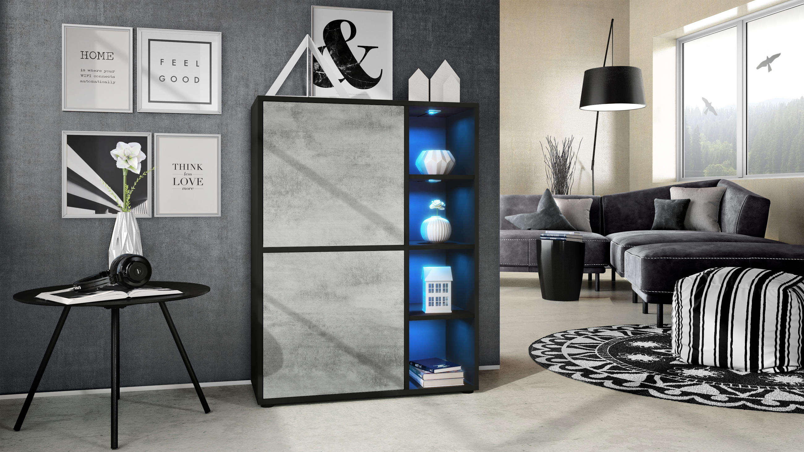 Thumbnail - Vladon Highboard, Hellgrau, Holzwerkstoff, 79x105.5x35.5 cm, Wohnzimmer, Kommoden & Sideboards, Highboards