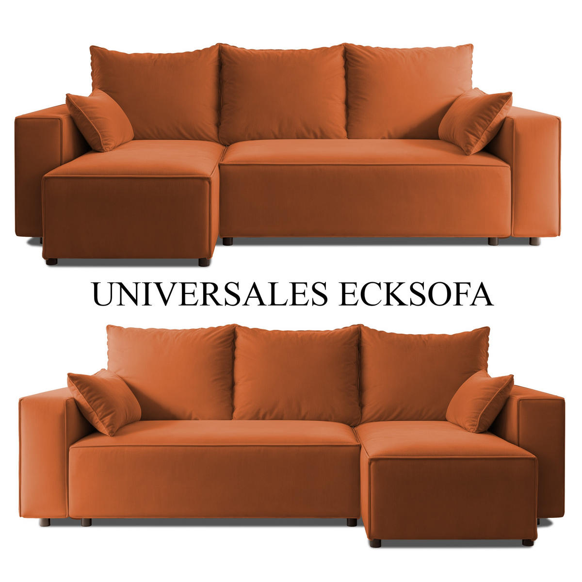 ECKSOFA Tobi mit Bettkasten und Schlaffunktion, L-Form, Velourstoff, Universal - Rostfarben, Holzwerkstoff (246/145cm) - 4ALL HOME