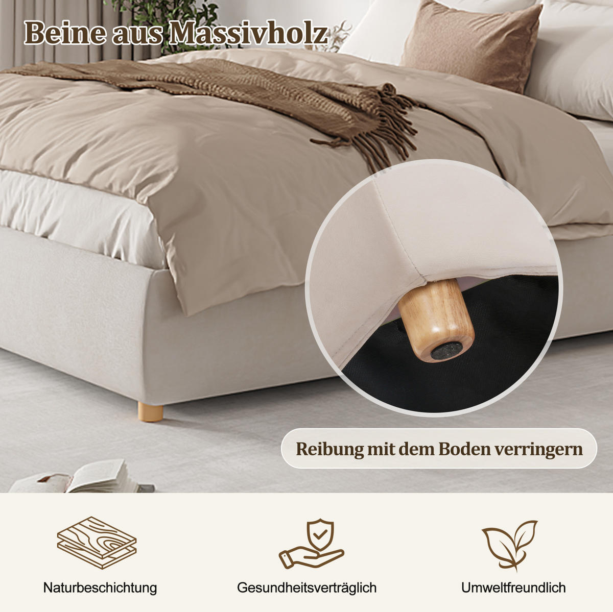 POLSTERBETT aus Samt 160x200 cm Creme mit hydraulischem Bettkasten und Lattenrost - Creme, Textil (160/200cm) - Modfu