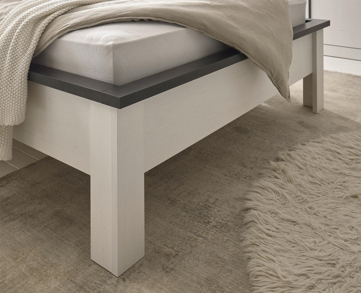 BETT weiß Pinie, anthrazit Landhaus, Einzelbett Liegefläche 90 x 200 cm - Anthrazit/Weiß, Holzwerkstoff (90/200cm) - Furn.Design