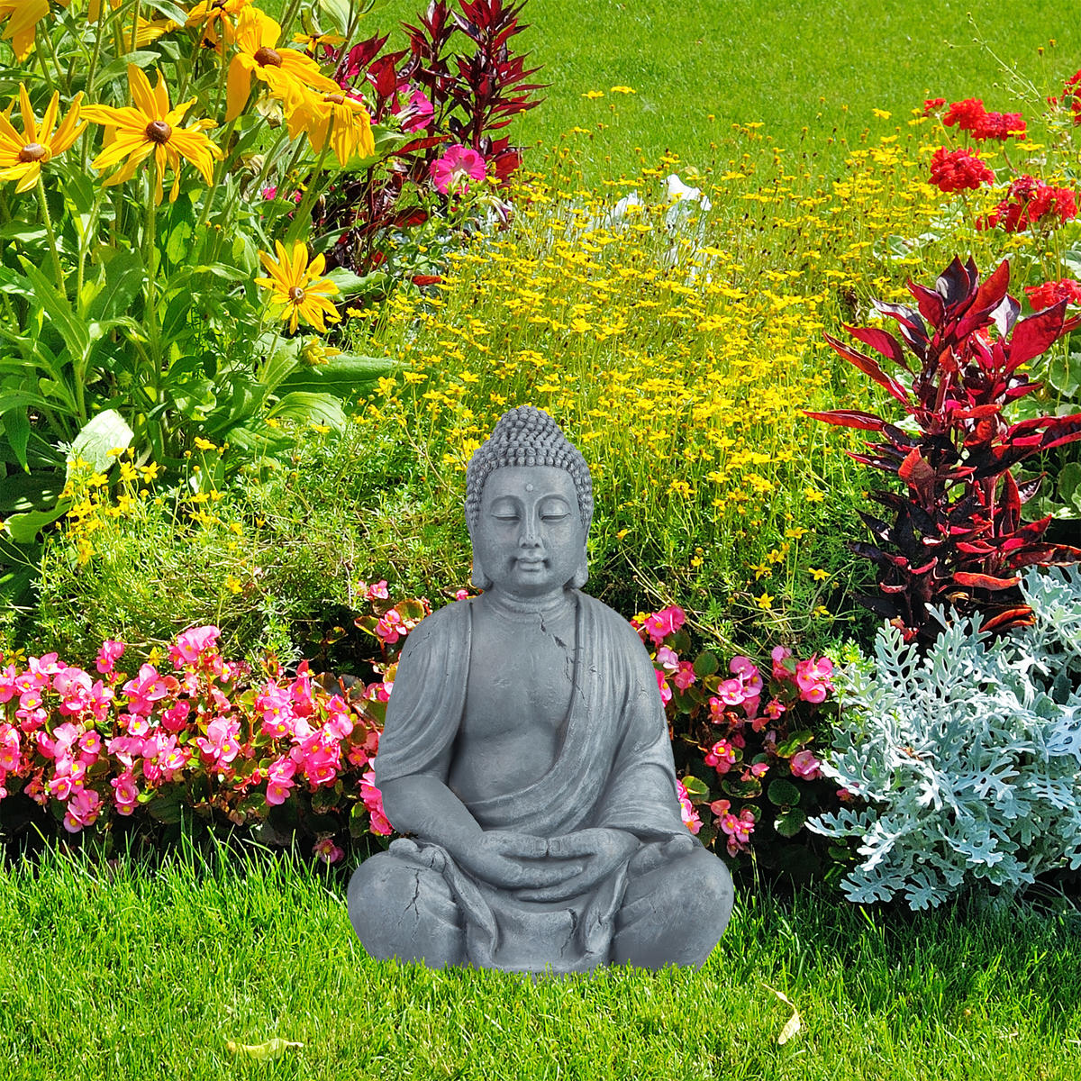 BUDDHA Figur - Grau, Kunststoff (45/70/35cm) - Relaxdays