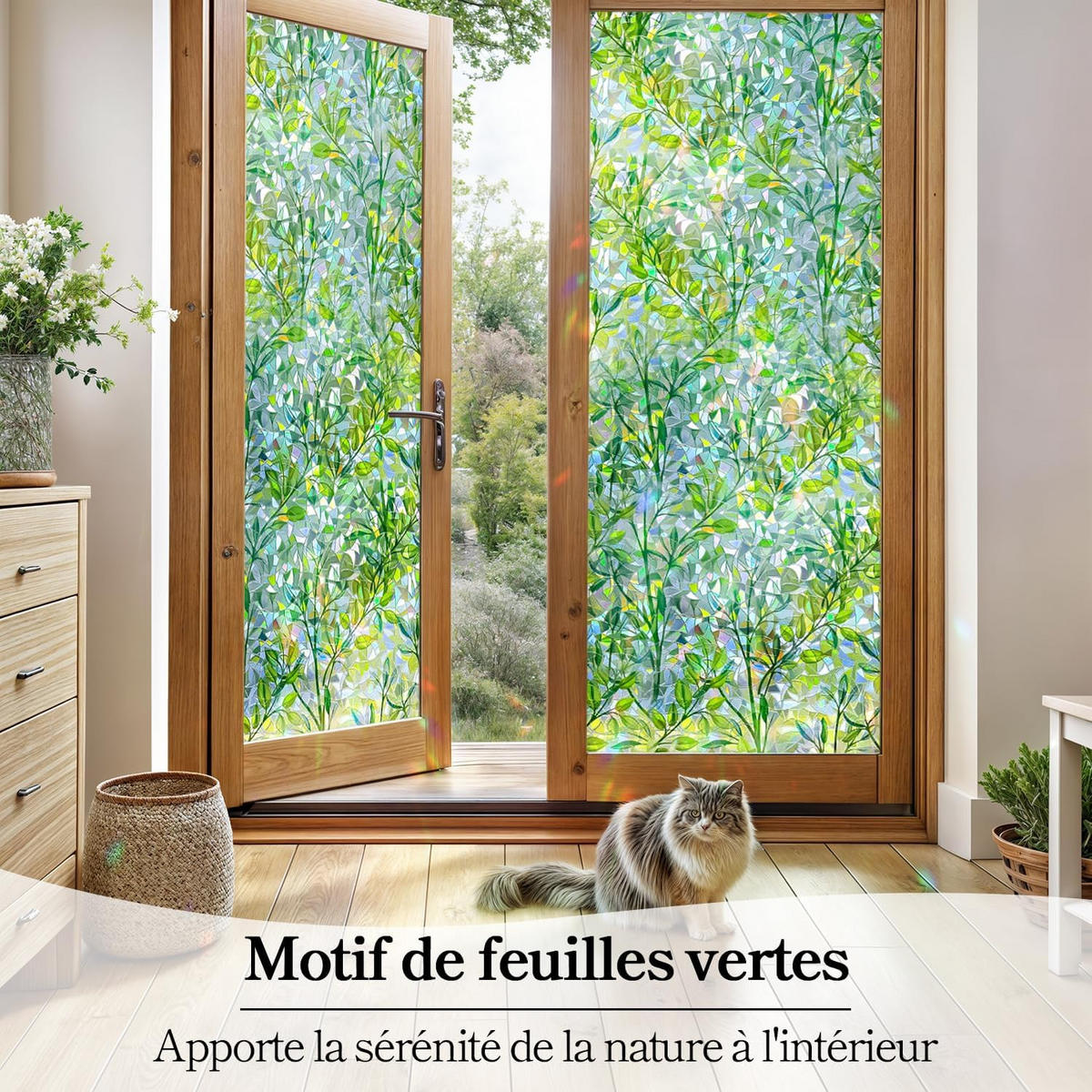 VORHÄNGE – Blattmuster – statisch haftend – 40 x 300 cm - Grün, Kunststoff/Textil (40/300cm)