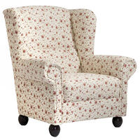 OHRENBACKENSESSEL Kasha Bezug Flachgewebe Buche nussbaum dunkel / geblümt beige - Buche Kolonial/Naturfarben, Kunststoff (93/103/87cm) - 58aufmkessel