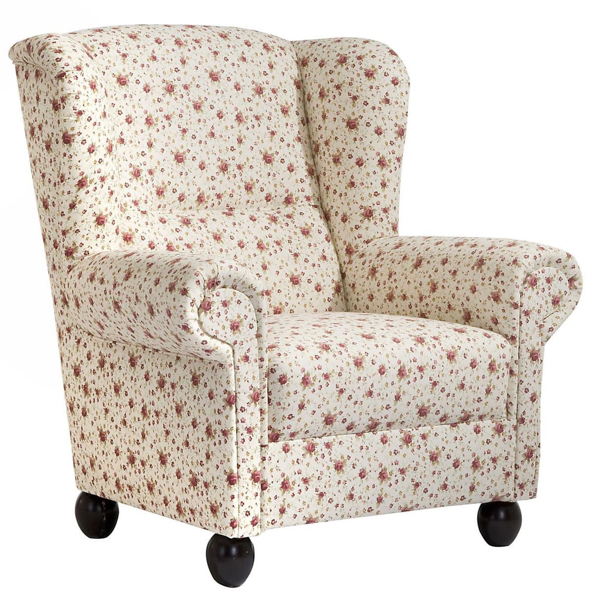 OHRENBACKENSESSEL Kasha Bezug Flachgewebe Buche nussbaum dunkel / geblümt beige - Buche Kolonial/Naturfarben, Kunststoff (93/103/87cm) - 58aufmkessel