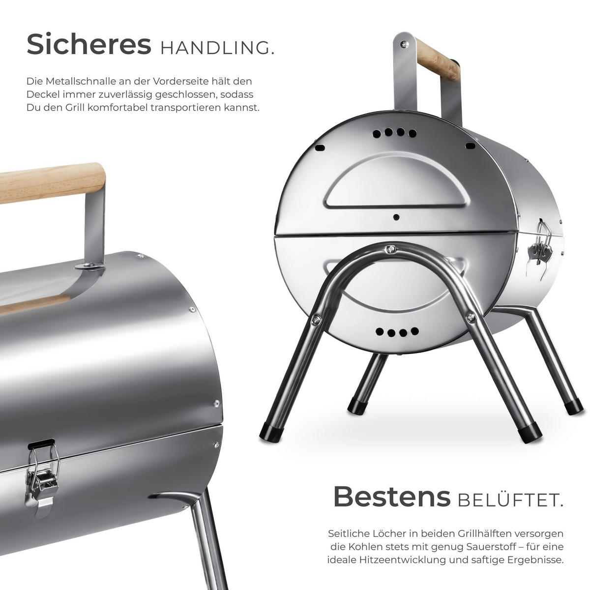 EDELSTAHLGRILL , 42 x 30,5 x 44 cm, schwarz - Schwarz, Metall (42/44/30.5cm) - tectake