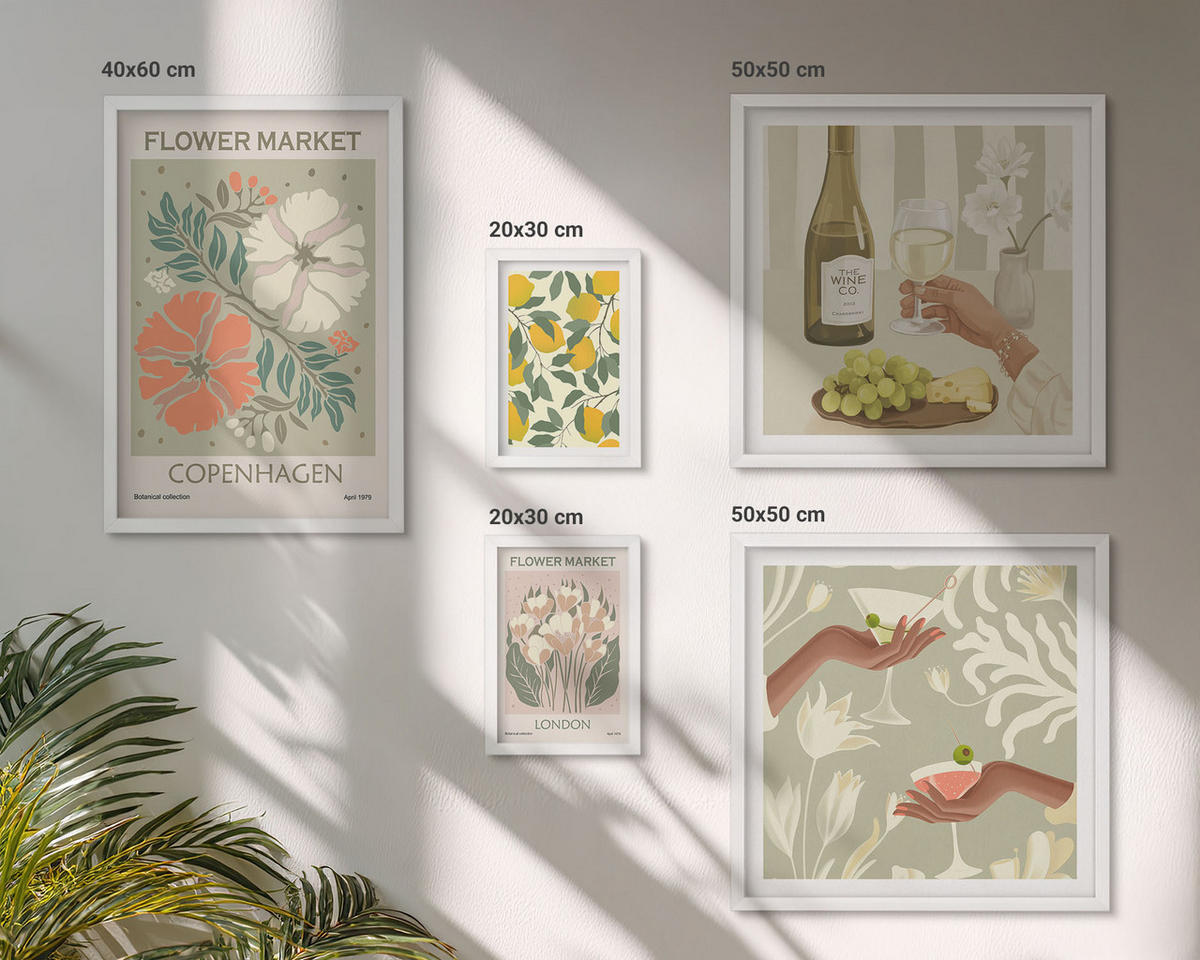 BILDER SET 5er Set - 50x50 cm & 20x30 cm & 40x60 cm Weißer Rahmen - Blumenmotive Rosen Paris - Weiß, Kunststoff (40/60cm) - TULUP