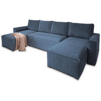 ROHOVÁ SEDAČKA ASPRA modrá - šedá/modrá, dřevo/textil (295/140cm) - MASSENO