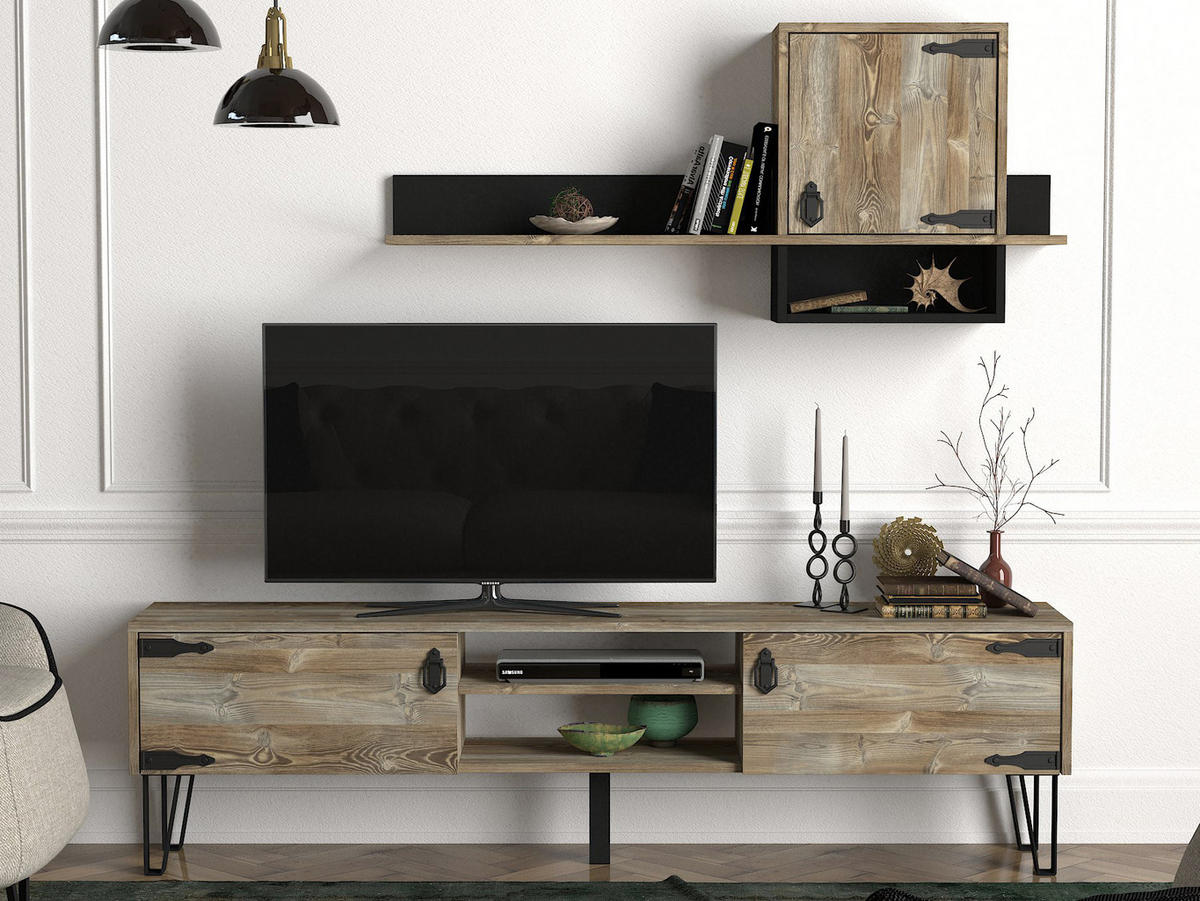 WOHNWAND Costa Eiche - Eichefarben/Schwarz, Holzwerkstoff/Metall (180/49/29.5cm) - moebel17