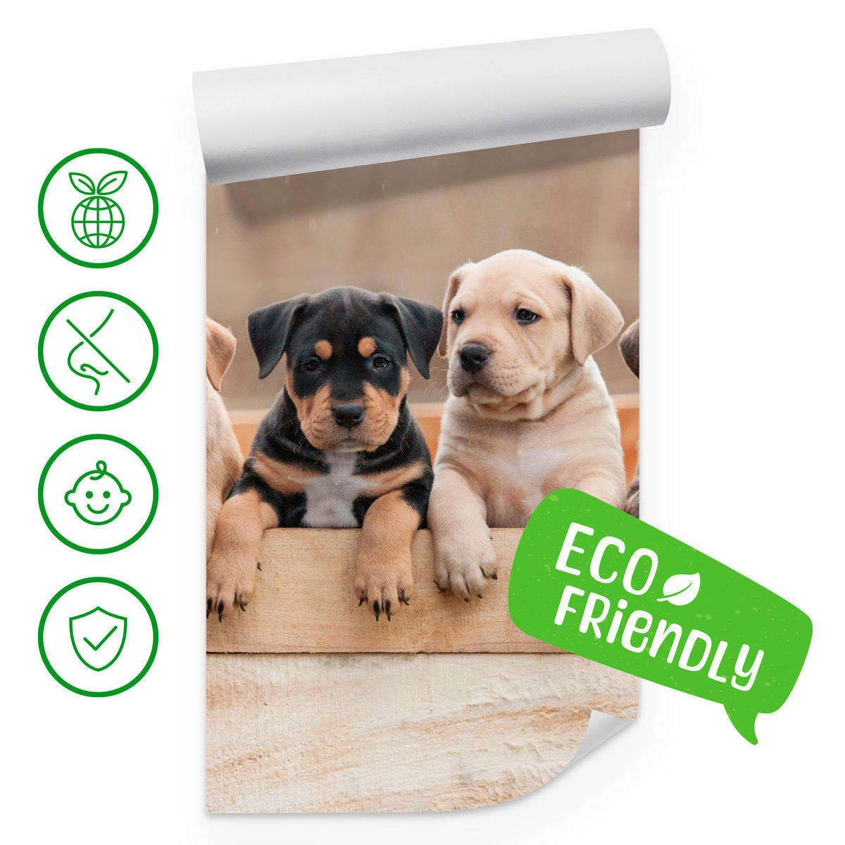 FOTOTAPETE für Kinderzimmer Süße Hunde Tiere 350x256 - Beige/Schwarz, Papier (350/256cm) - Muralo