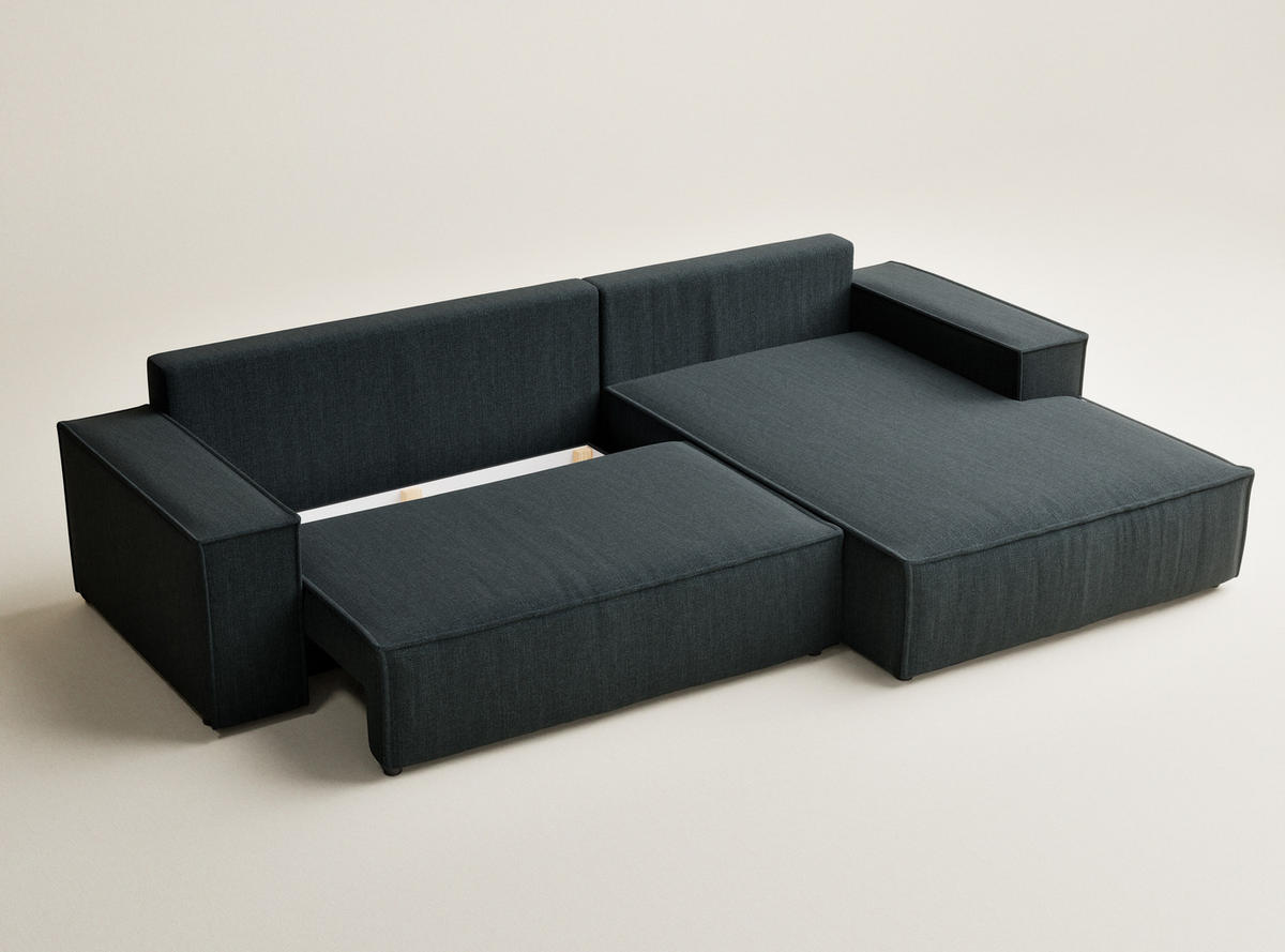 ECKSOFA Maze Türkis Webstoff - Rechts Seite - Türkis/Schwarz, Holz/Holzwerkstoff (294/185cm) - Maison de Reve