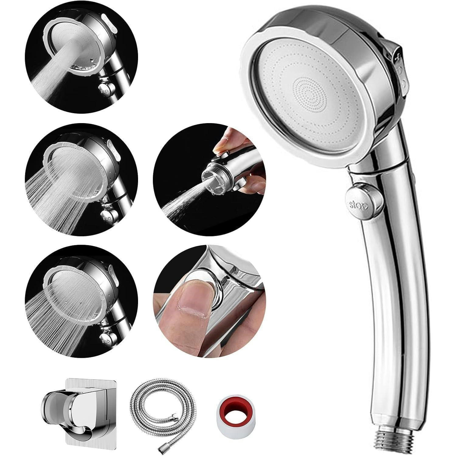 DUSCHKOPF Set mit Wassersparfunktion und 3 Strahlarten - Silberfarben, Metall (8/12.7/24cm)