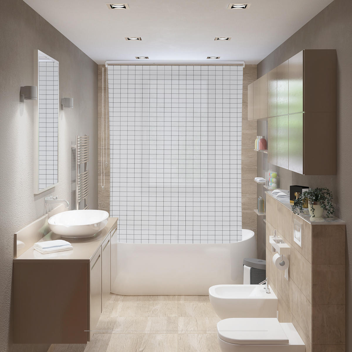 DUSCHROLLO - Weiß, Kunststoff/Metall (120/4.5cm) - Relaxdays