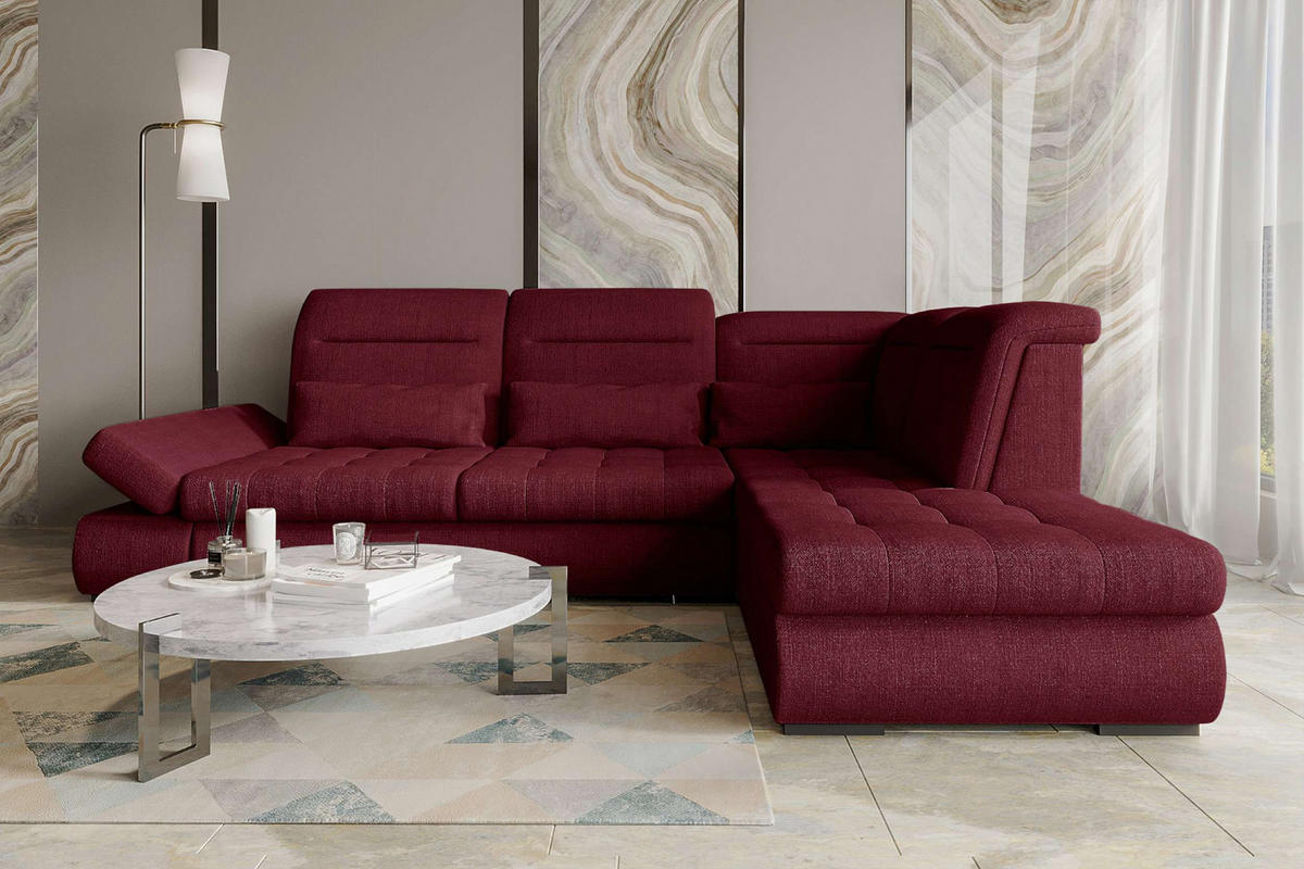 ECKSOFA Toscana Velours inkl. Schlaffunktion - Bordeaux, Textil (279/227cm) - 99rooms