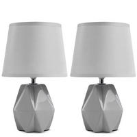 TISCHLEUCHTE FABO, Tischlampe 2-er Set, Grau - Grau, Keramik/Textil (18/18/29.5cm) - KONSIMO®