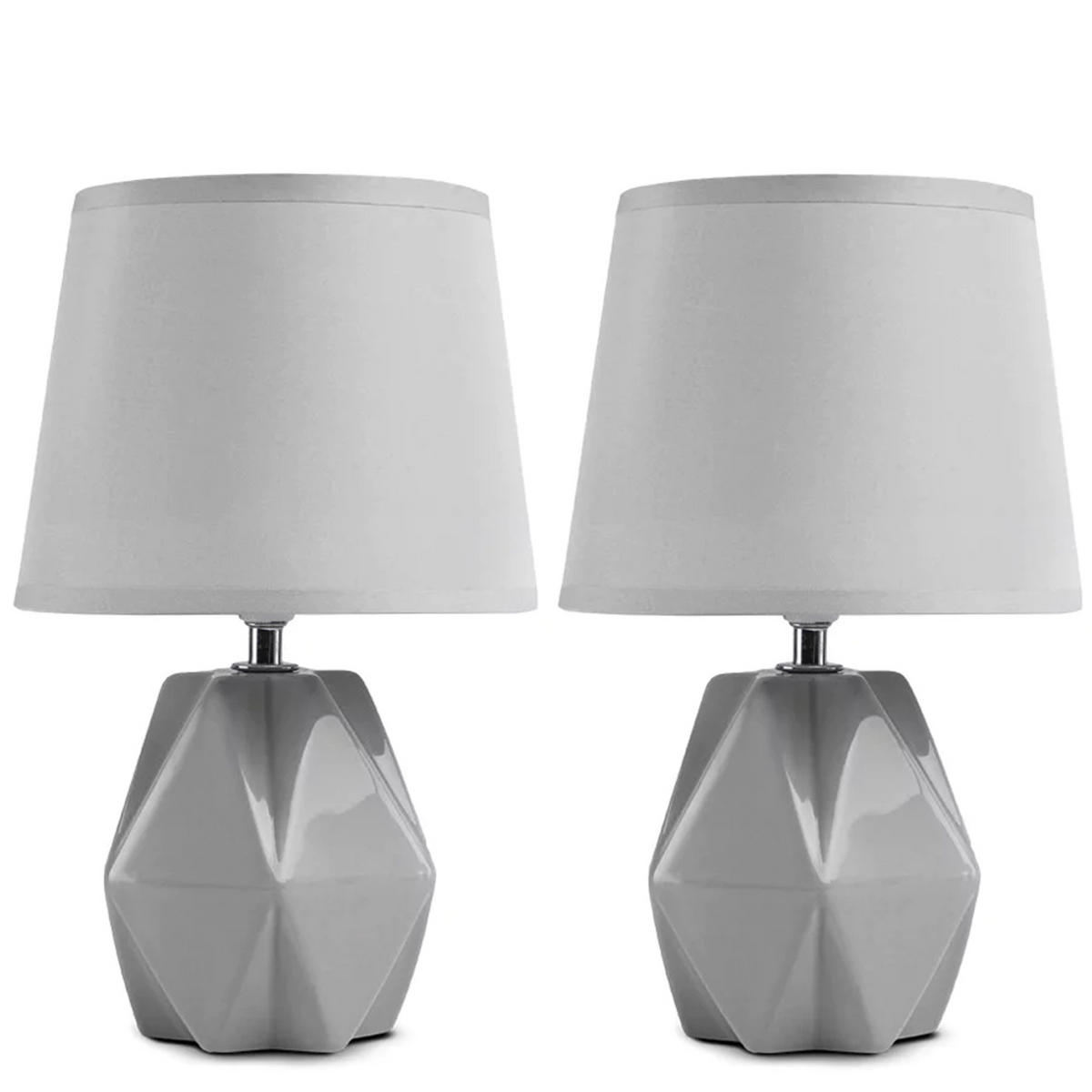 TISCHLEUCHTE FABO, Tischlampe 2-er Set, Grau - Grau, Keramik/Textil (18/18/29.5cm) - KONSIMO®