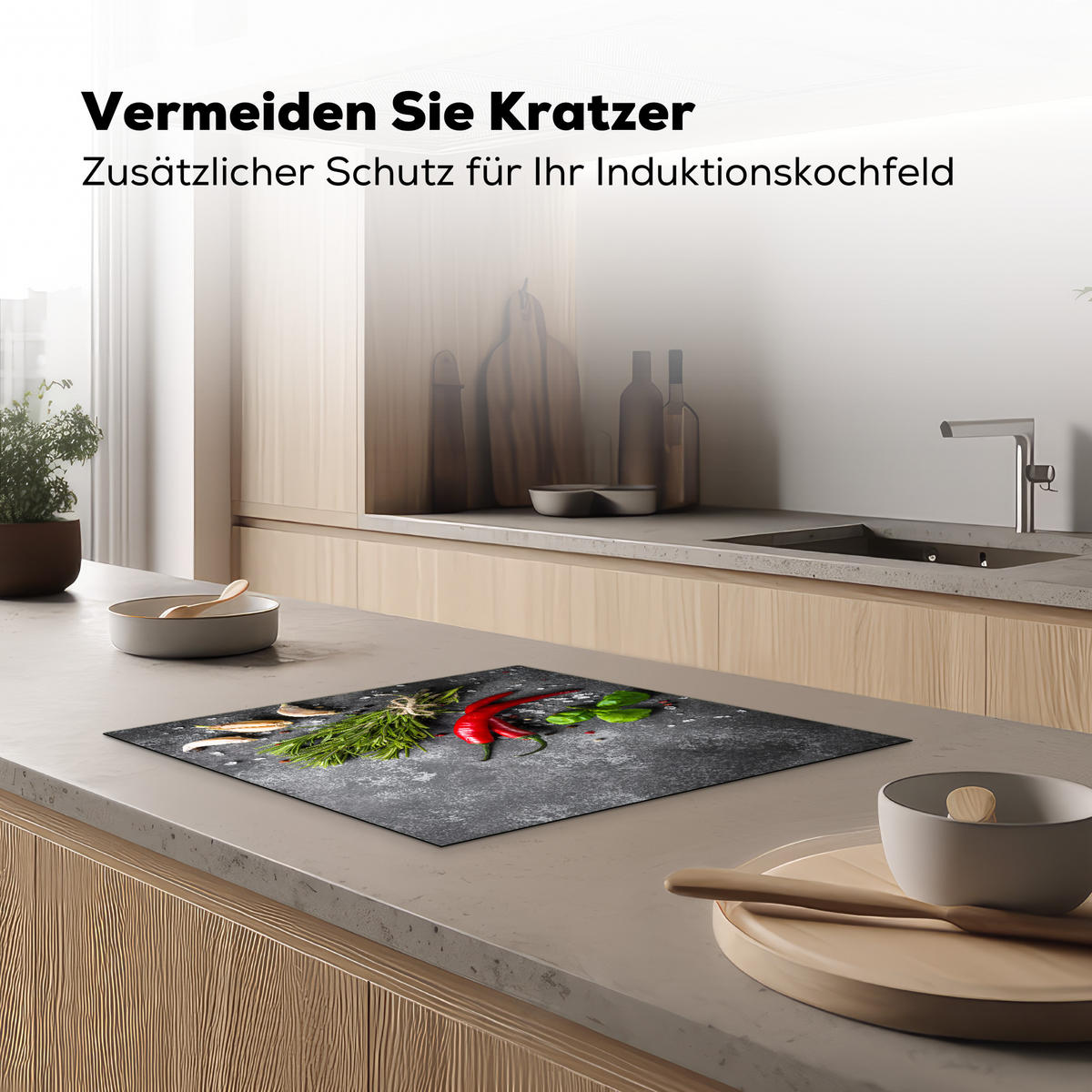 HERDABDECKPLATTE Pfeffer - Kräuter - Gewürze - Beton 57x51 cm - Rot, Kunststoff (57.6/0.2/51.6cm) - MuchoWow