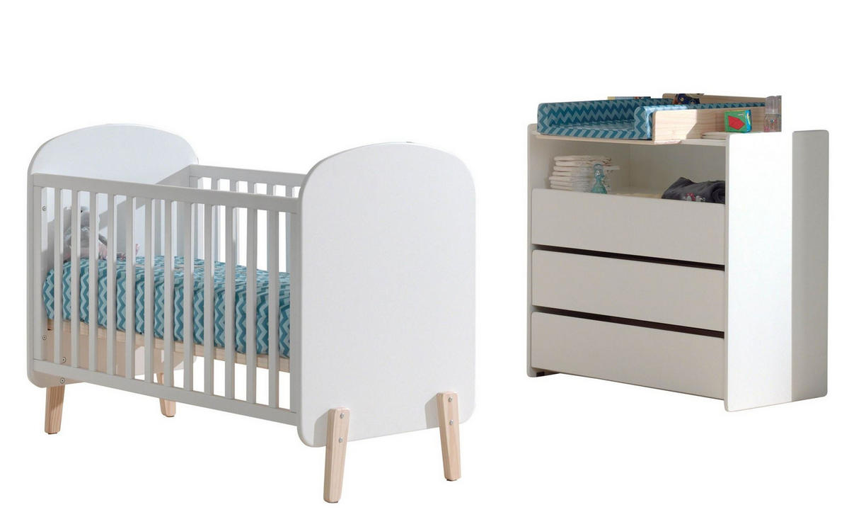 BABYZIMMEREINRICHTUNG Karilynn 5 Komplettset Massivholz+MDF Weiß - Weiß, Holz (219/106/74cm) - 58aufmkessel