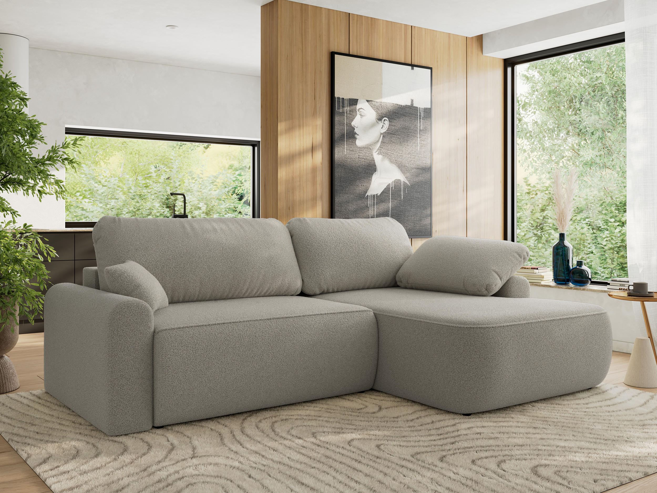 ECKSCHLAFSOFA CUBO L Hellgrau Boucle - rechts - Hellgrau/Schwarz, Kunststoff/Textil (187/273cm) - MKS