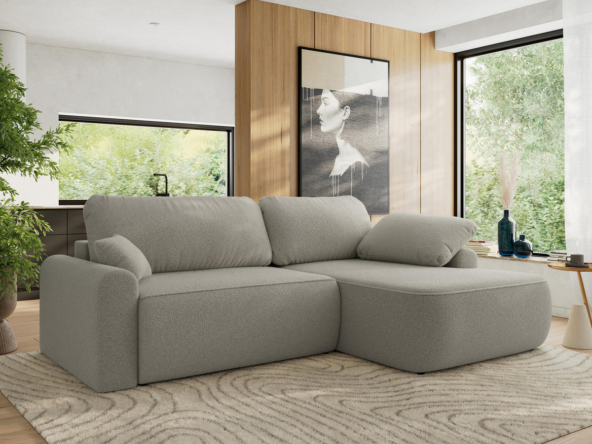 ECKSCHLAFSOFA CUBO L Hellgrau Boucle - rechts - Hellgrau/Schwarz, Kunststoff/Textil (187/273cm) - MKS