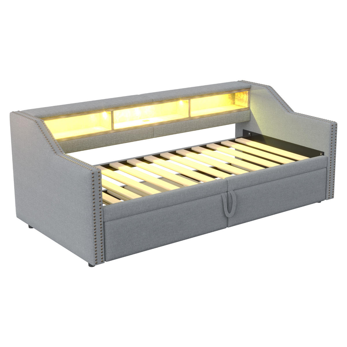 POLSTERBETT 90/180 x 200 cm, Ausziehbares, mit Lattenrost, Hellgrau - Hellgrau, Textil (90/200cm) - KOMHTOM