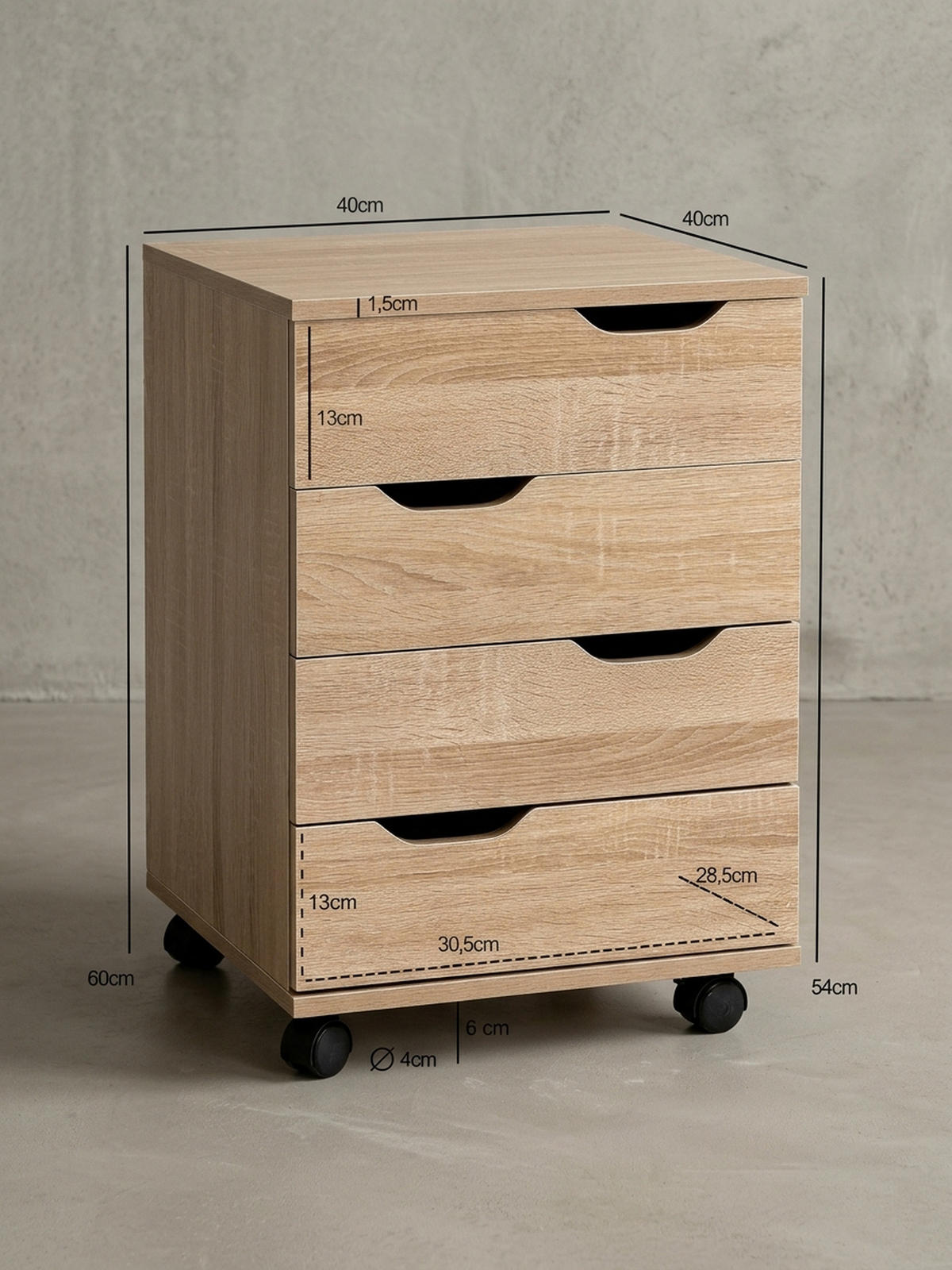 ROLLCONTAINER – Weiß, 4 Schubladen, Rollen, stilvoll, für Büro - Beige/Schwarz, Holz/Kunststoff (40/60/40cm) - KADIMA DESIGN