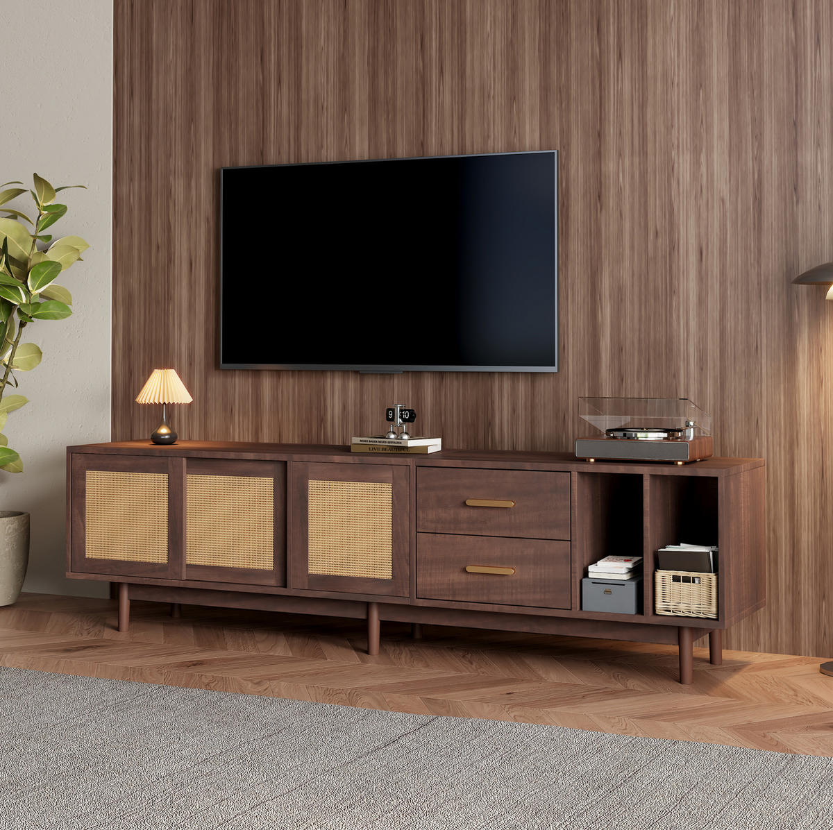 LOWBOARD 190/40/52 cm Braun aus MDF mit Rattantüren - Braun, Holzwerkstoff (40/52/190cm) - OKMYHOME