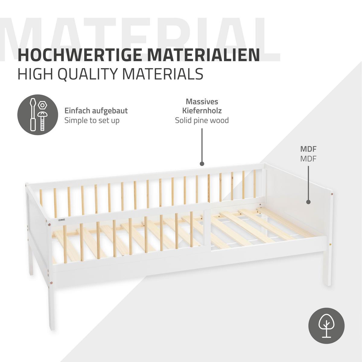 KINDERBETT 80x160 cm Weiß/Natur - Multicolor, Holzwerkstoff - ML-DESIGN