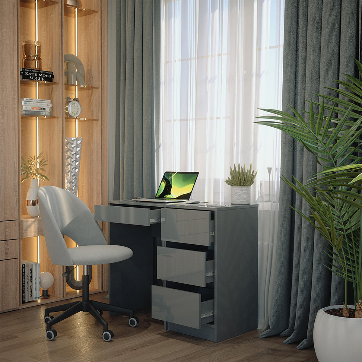 SCHREIBTISCH Sherry Grau Hochglanz 90 x 40 cm mit Schubladen - Grau, Holzwerkstoff (40/90/75cm) - Vicco