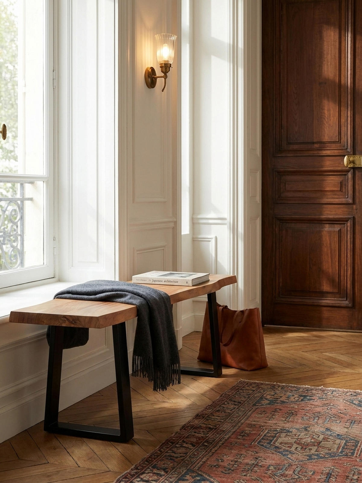 GARDEROBENBANK Massivholz Metall Baumkante, Akazie-Schwarz 120x40x46 cm - Schwarz/Braun, Holz/Metall (120/46/40cm) - KADIMA DESIGN