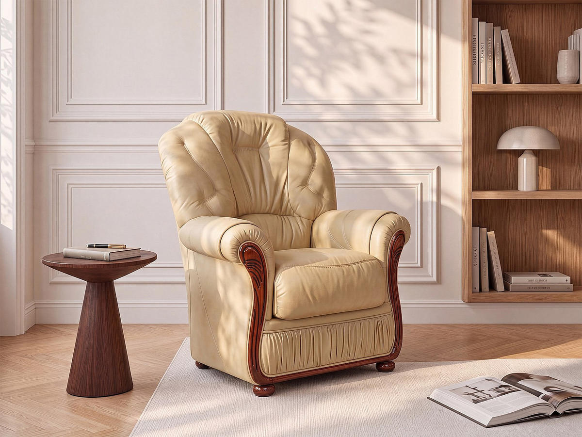 SESSEL mit gerader Rückenlehne - 1 Person - leder - beige Daphne - Beige, Leder (83/97/91cm) - Vente-Unique