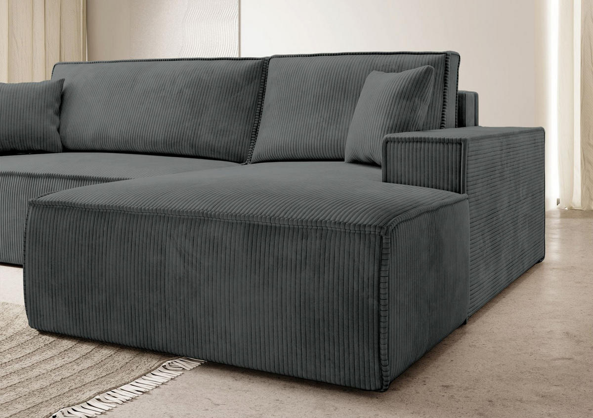 ECKSOFA Farese Grau mit Cordbezug, rechts - Dunkelgrau/Schwarz, Kunststoff/Textil (167/267cm) - Selsey