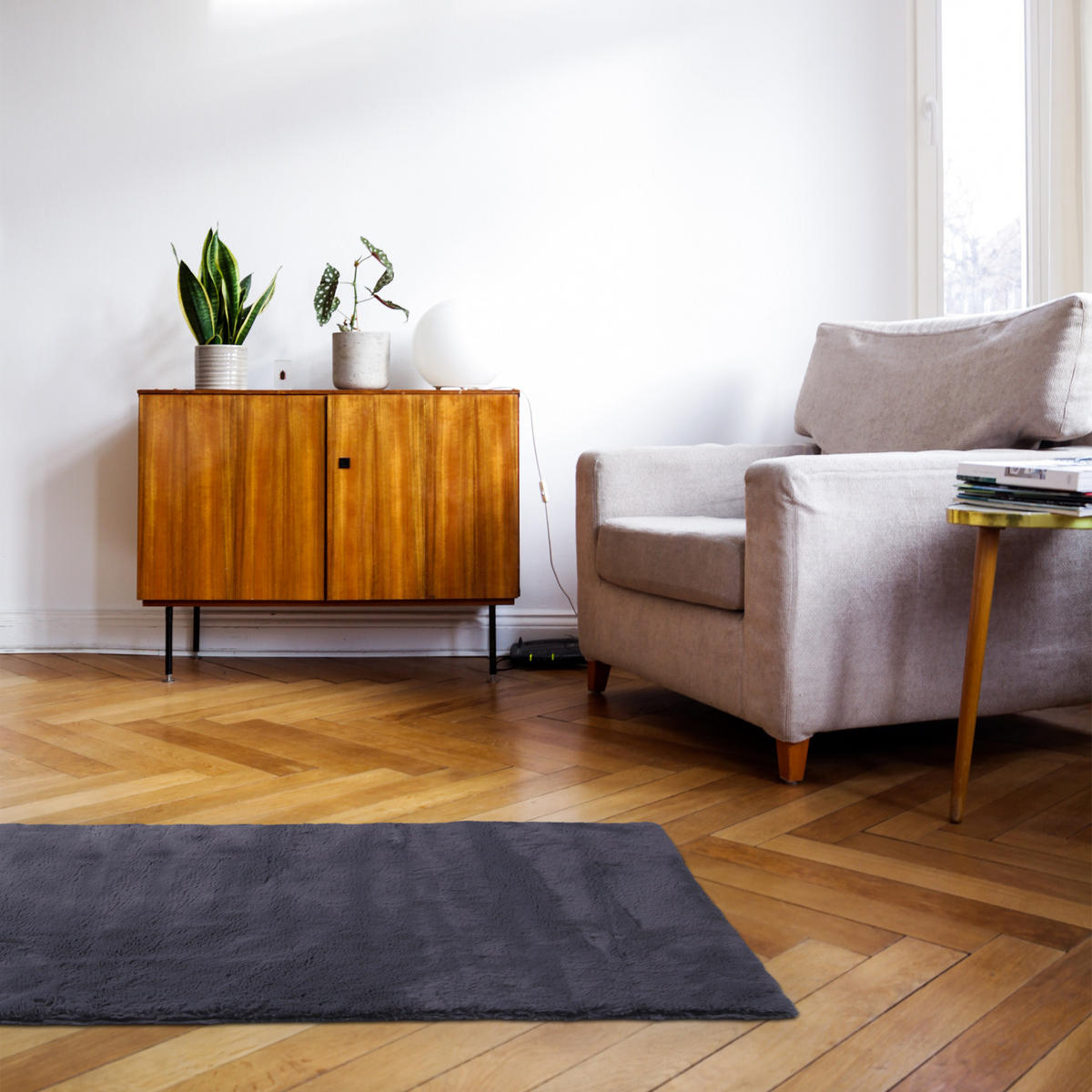 TEPPICH in Felloptik 60x120 cm anthrazit 60x120cm - Anthrazit, Textil (60/120cm)